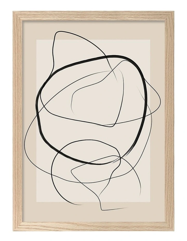 Australian Made Soft Abstract Lines Art Print Natural Frame image 1