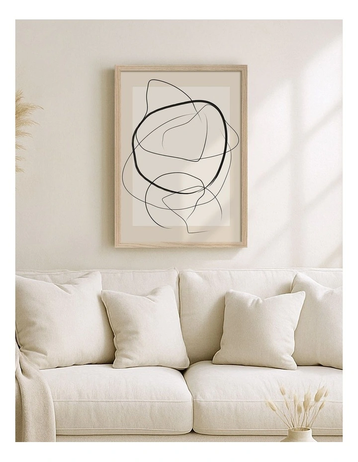Australian Made Soft Abstract Lines Art Print Natural Frame image 2