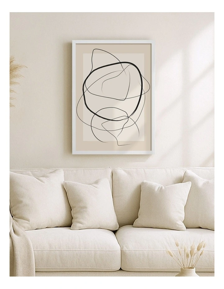 Australian Made Soft Abstract Lines Art Print White Frame image 2