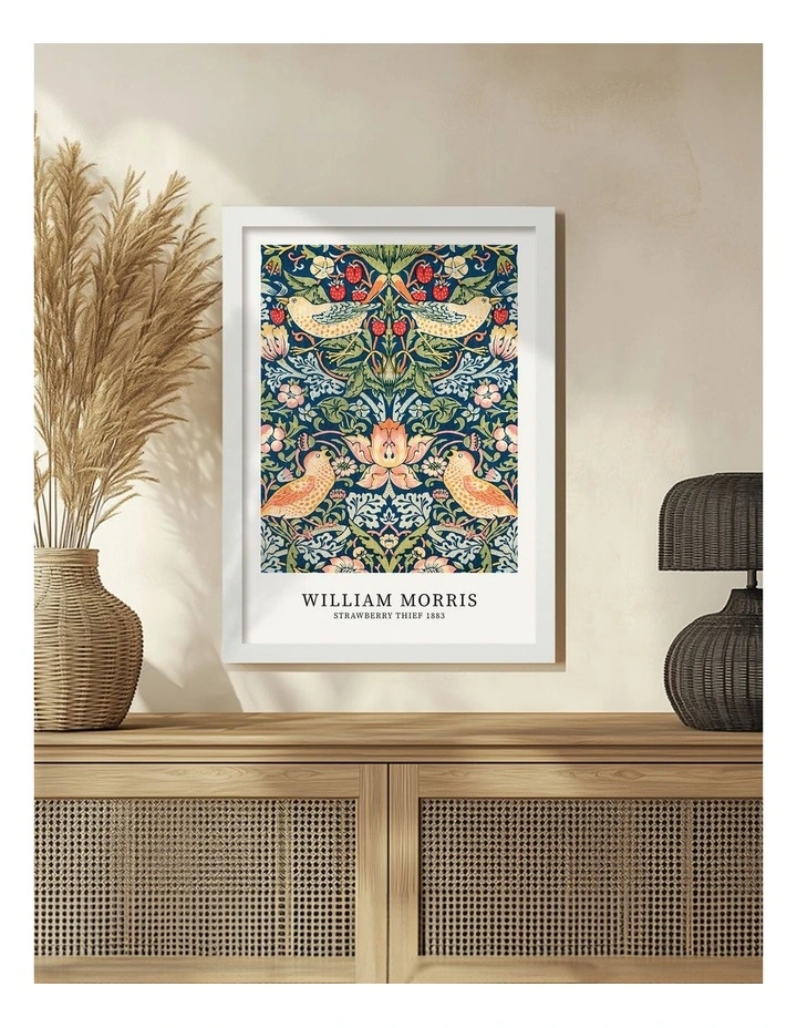 Australian Made Strawberry Thief Art Print White Frame image 2