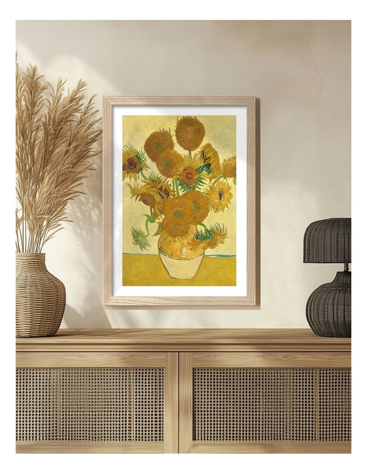 Australian Made Sunflower Art Print Natural Frame image 2