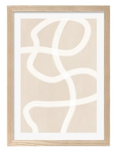 Australian Made White Brush Stroke 1 Art Print Natural Frame