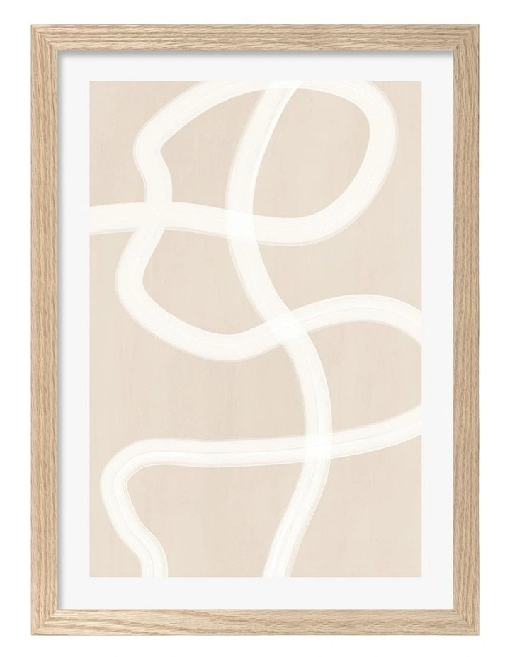 Australian Made White Brush Stroke 1 Art Print Natural Frame image 1