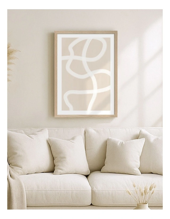 Australian Made White Brush Stroke 1 Art Print Natural Frame image 2