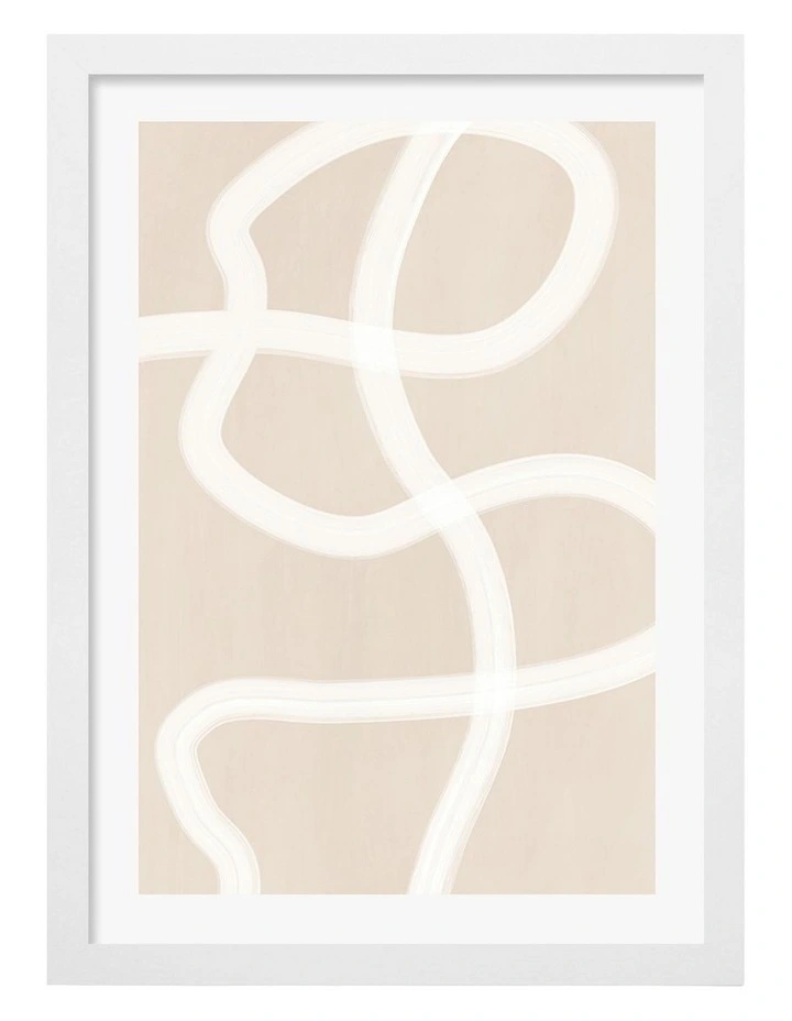 Australian Made White Brush Stroke 1 Art Print White Frame image 1