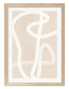 Australian Made White Brush Stroke 2 Art Print Natural Frame