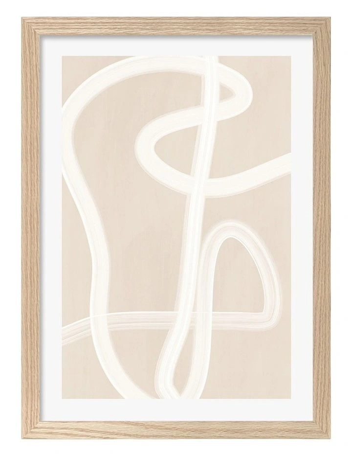 Australian Made White Brush Stroke 2 Art Print Natural Frame image 1