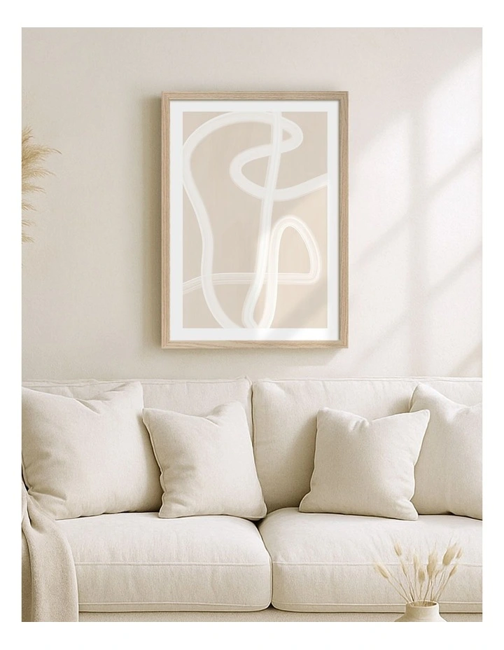 Australian Made White Brush Stroke 2 Art Print Natural Frame image 2