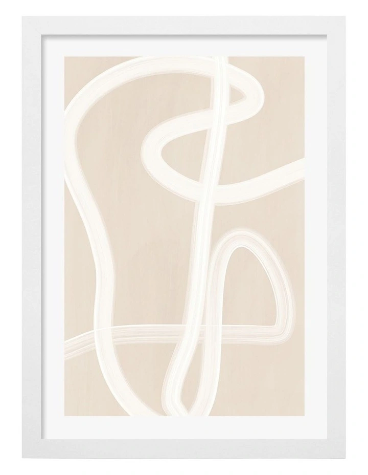 Australian Made White Brush Stroke 2 Art Print White Frame image 1