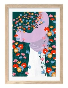 Australian Made Wildflower Garden Art Print Natural Frame