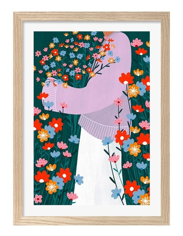 Australian Made Wildflower Garden Art Print Natural Frame image 1