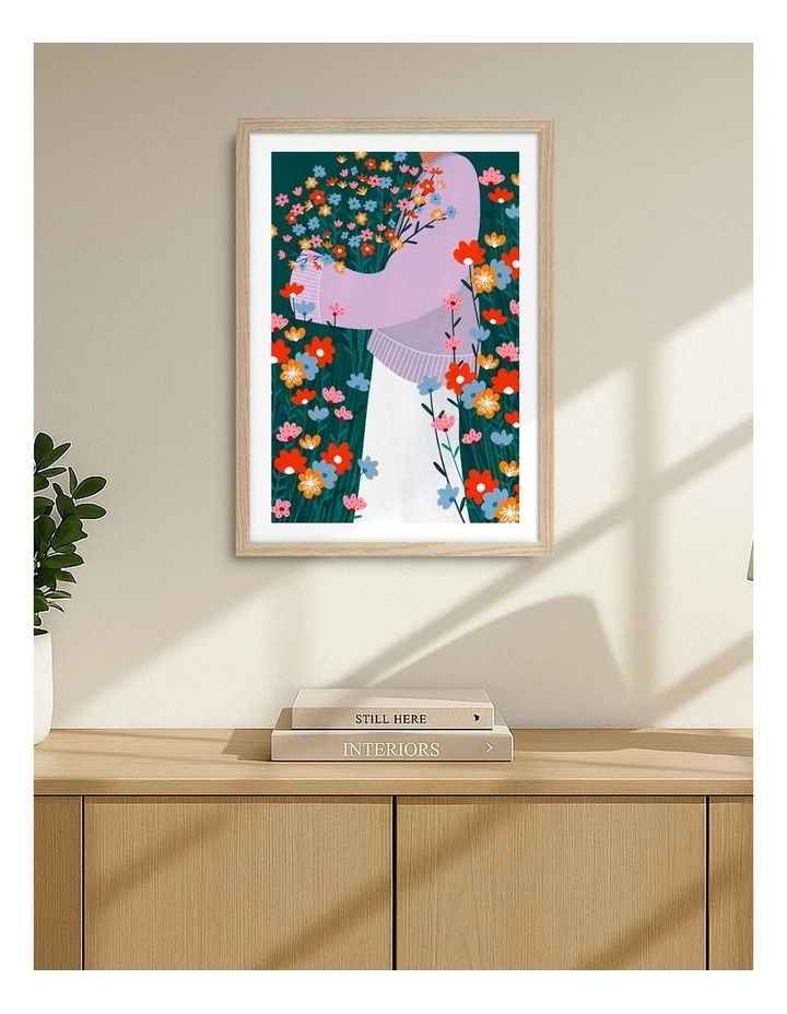 Australian Made Wildflower Garden Art Print Natural Frame image 2