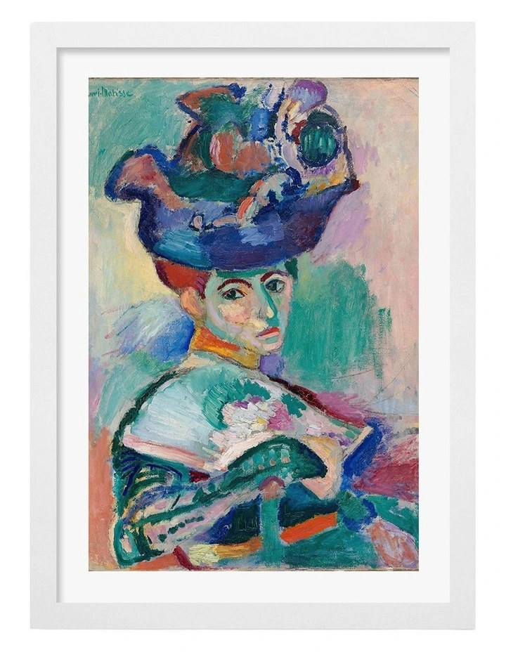 Australian Made Matisse Woman with a Hat Art Print White Frame image 1
