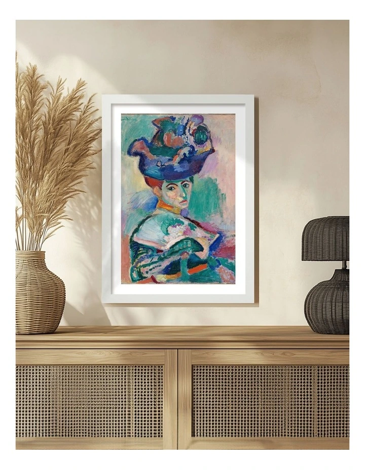 Australian Made Matisse Woman with a Hat Art Print White Frame image 2