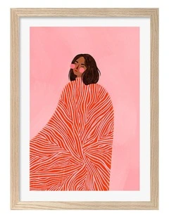 Australian Made Woman With Swirls Art Print Natural Frame