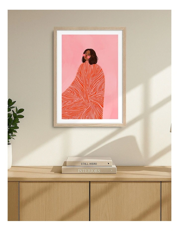 Australian Made Woman With Swirls Art Print Natural Frame image 2