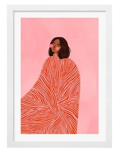 Australian Made Woman With Swirls Art Print White Frame