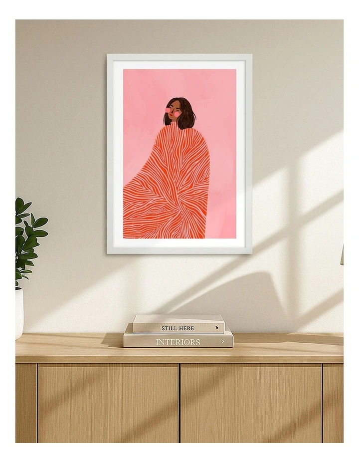 Australian Made Woman With Swirls Art Print White Frame image 2