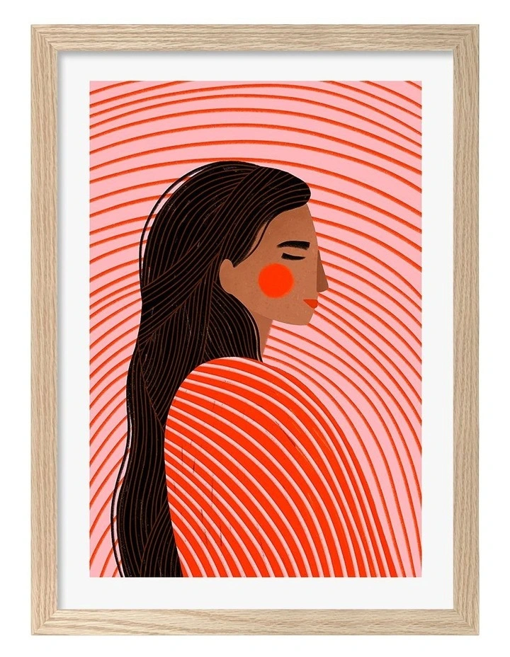 Australian Made Woman With The Lines Art Print Natural Frame image 1