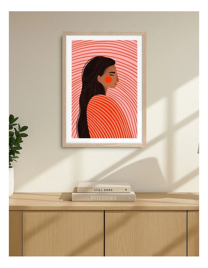 Australian Made Woman With The Lines Art Print Natural Frame image 2