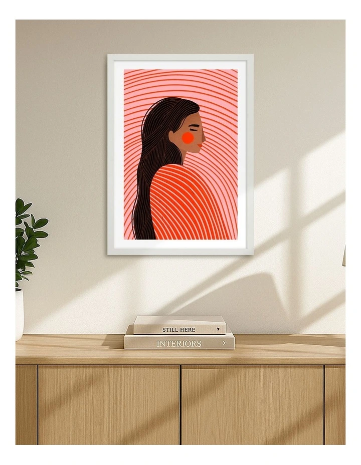 Australian Made Woman With The Lines Art Print White Frame image 2