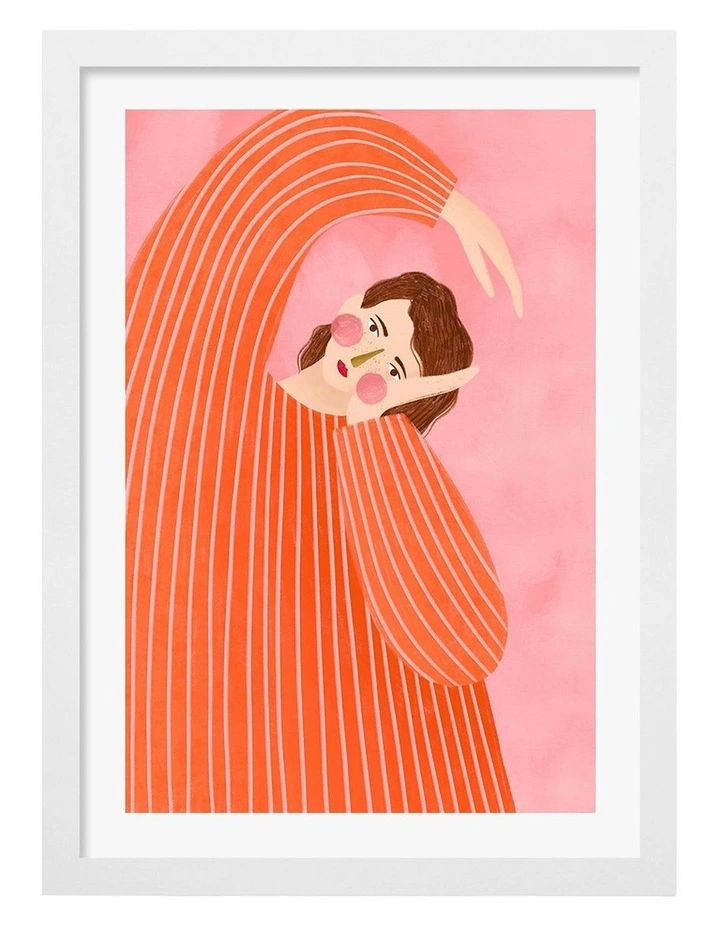 Australian Made Woman With The Orange Dress Art Print White Frame image 1