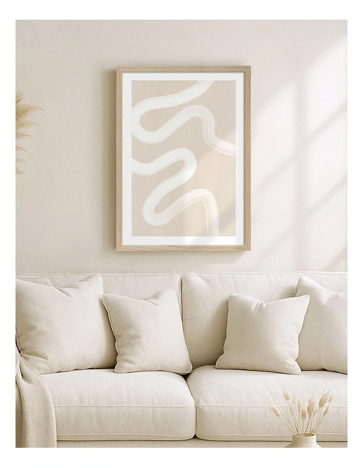 Australian Made Beige One Line Art Print Natural Frame image 2