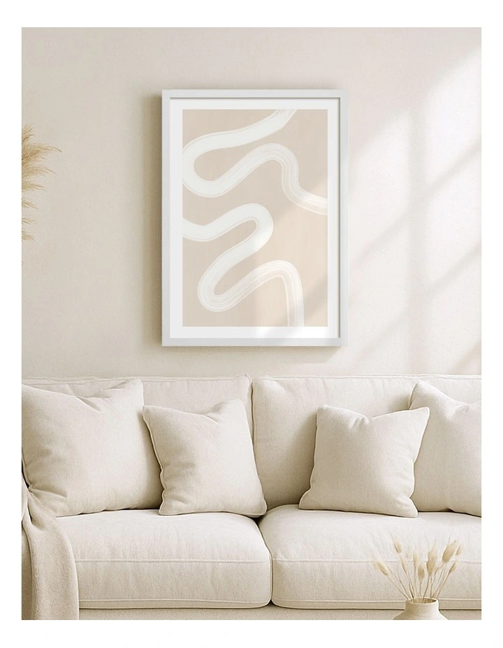 Australian Made Beige One Line Art Print White Frame image 2
