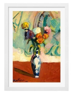 Australian Made Matisse Bouquet Vase Art Print Frame in White
