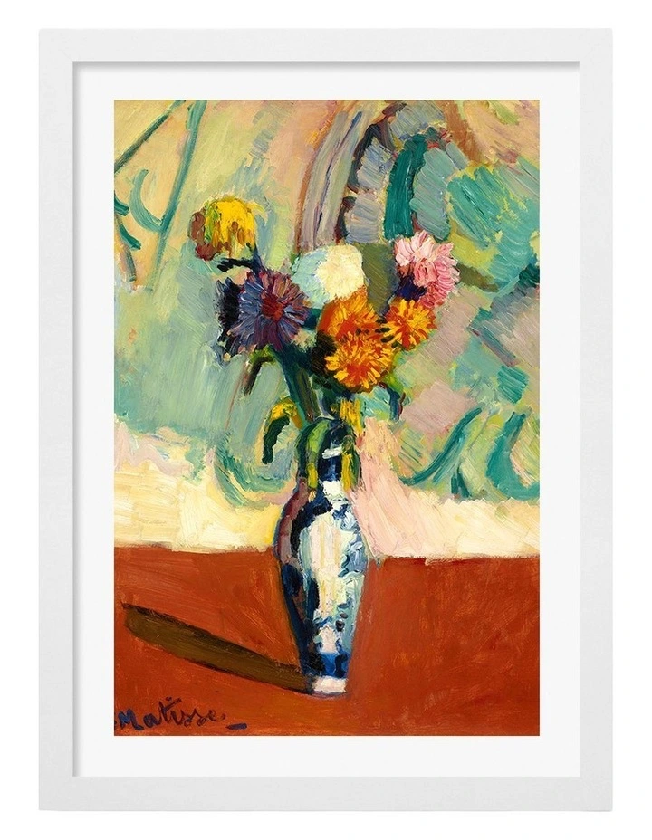 Australian Made Matisse Bouquet Vase Art Print Frame in White image 1