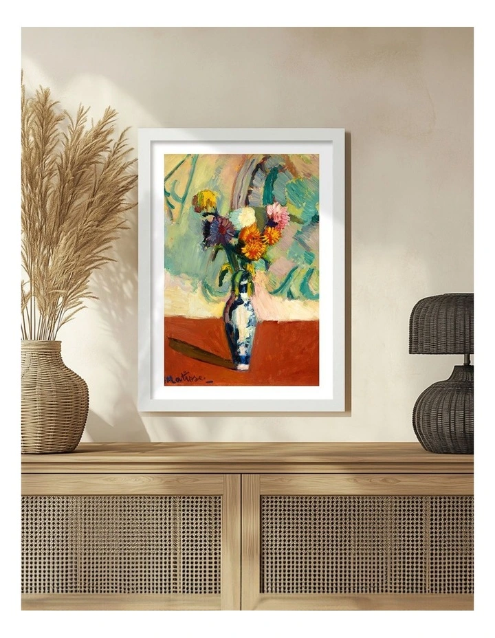 Australian Made Matisse Bouquet Vase Art Print Frame in White image 2