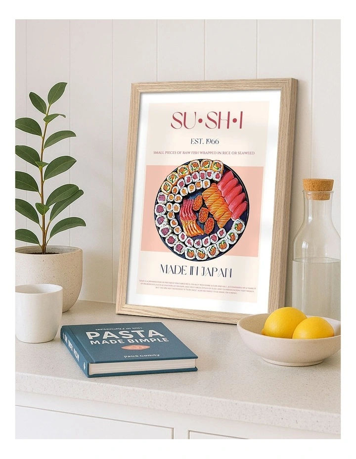 Australian Made Colourful Sushi Delight Art Print Natural Frame image 2
