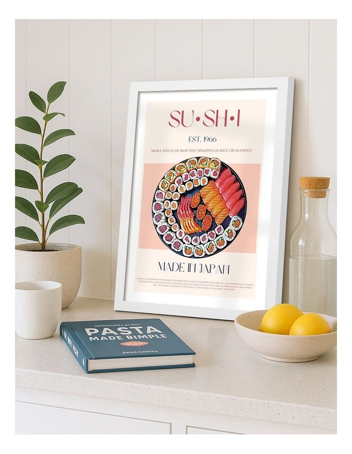Australian Made Colourful Sushi Delight Art Print White Frame image 2