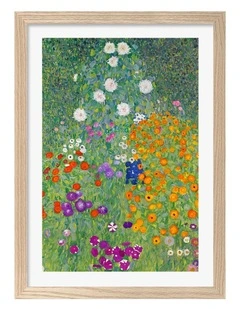 Australian Made Cottage Garden (Klimt) Art Print Natural Frame