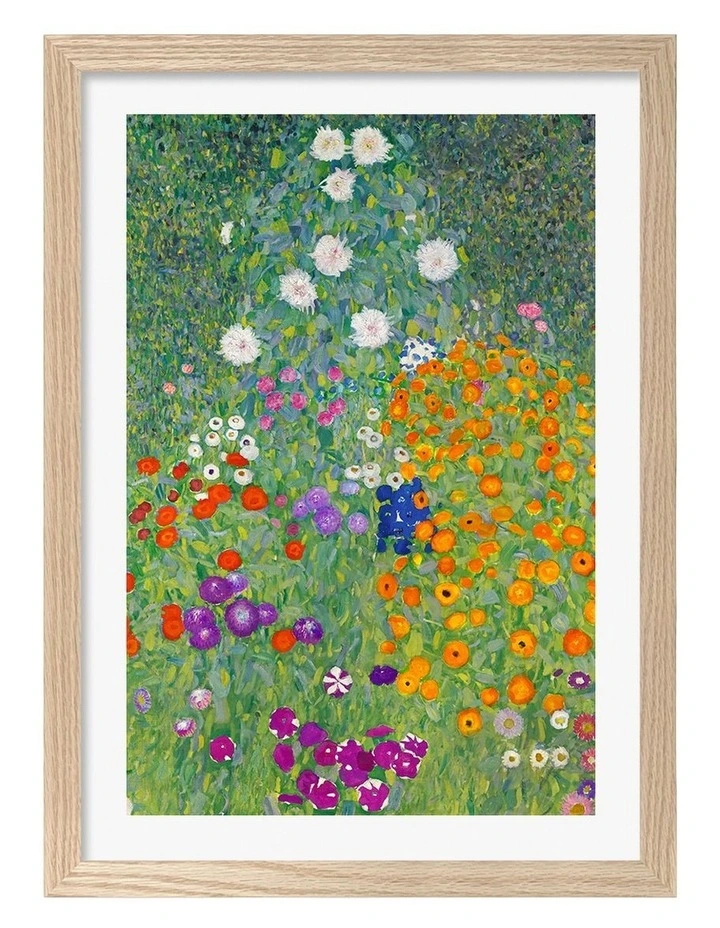 Australian Made Cottage Garden (Klimt) Art Print Natural Frame image 1