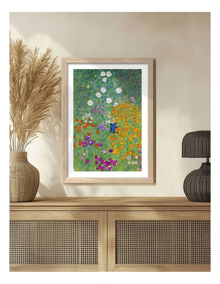 Australian Made Cottage Garden (Klimt) Art Print Natural Frame image 2