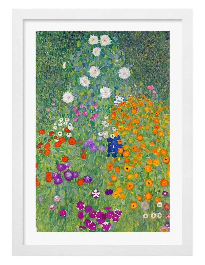Australian Made Cottage Garden (Klimt) Art Print White Frame image 1