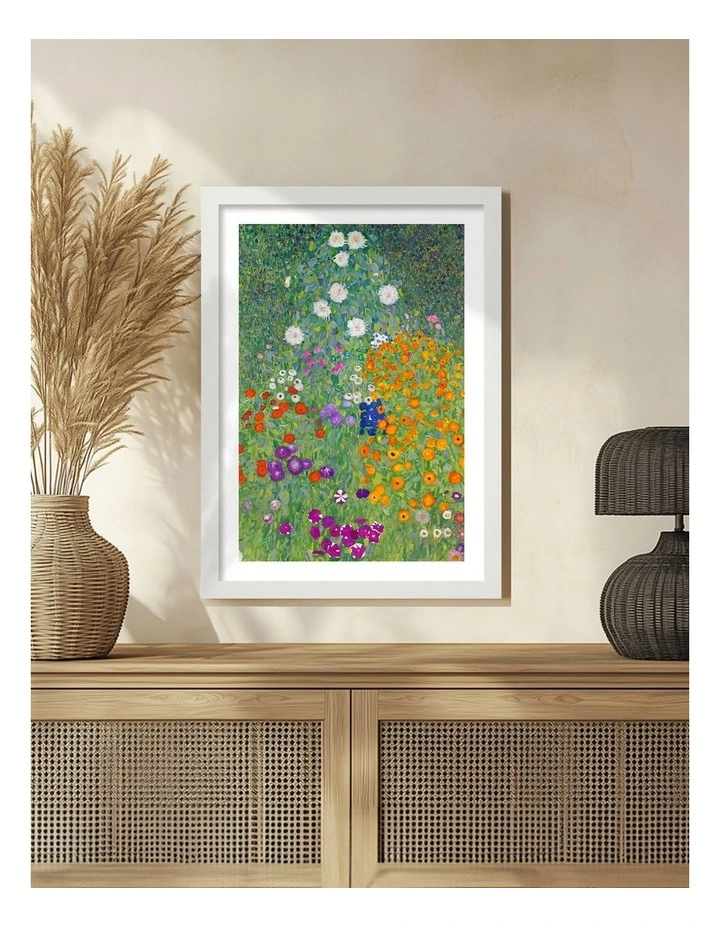 Australian Made Cottage Garden (Klimt) Art Print White Frame image 2