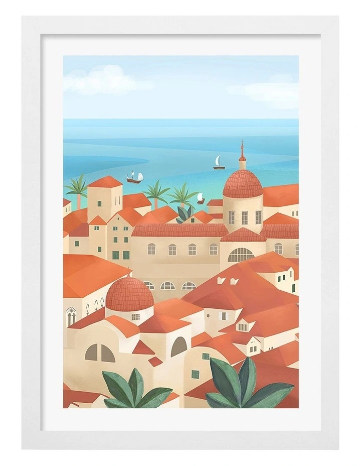 Australian Made Dubrovnik Old Town Art Print White Frame image 1