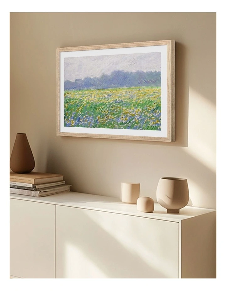 Field of Irises (Monet) Art Print Frame in Natural image 2