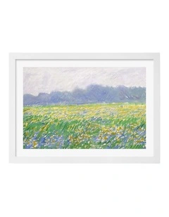 Field of Irises (Monet) Art Print Frame in White
