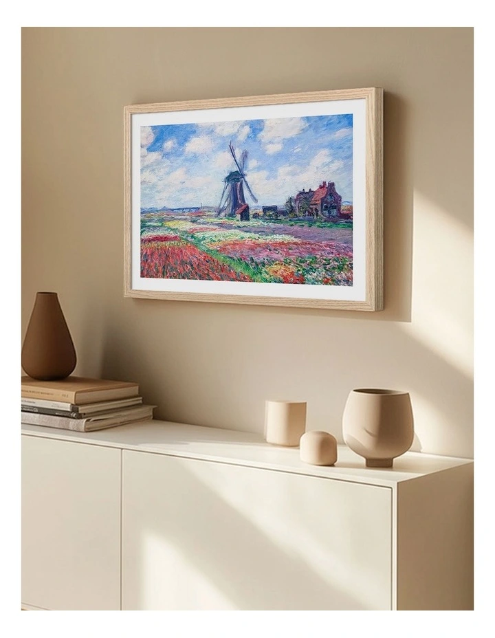 Fields of Tulips (Monet) Art Print Frame in Natural image 2