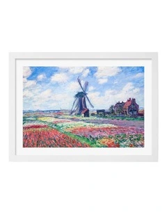 Fields of Tulips (Monet) Art Print Frame in White