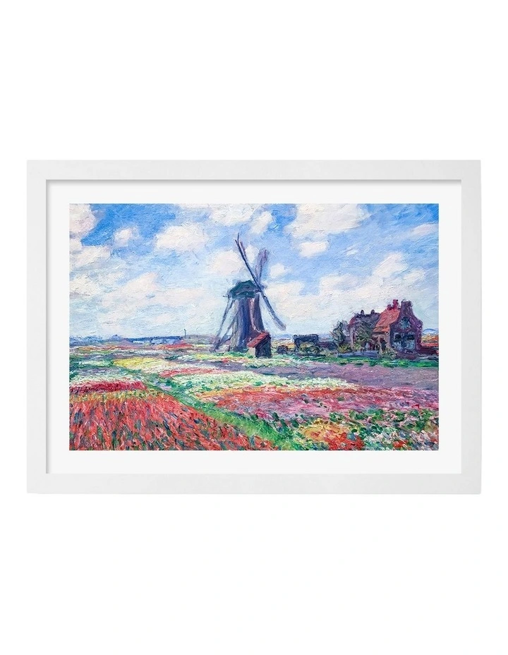 Fields of Tulips (Monet) Art Print Frame in White image 1