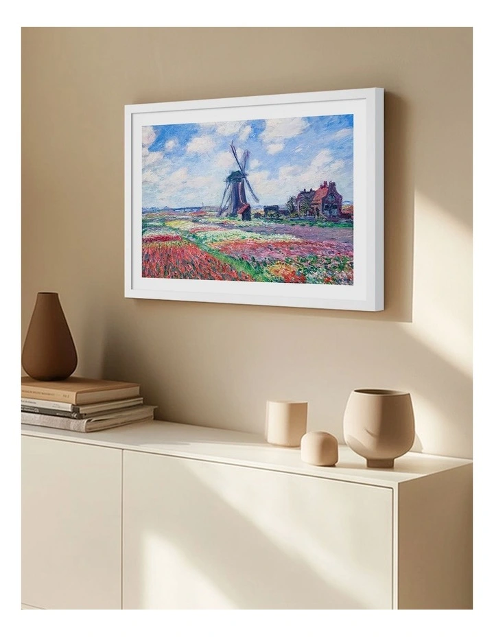 Fields of Tulips (Monet) Art Print Frame in White image 2