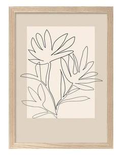 Floral Outline Art Print Frame in Natural
