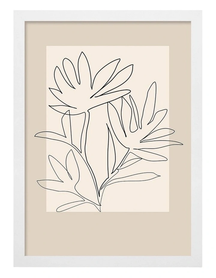 Floral Outline Art Print Frame in White image 1