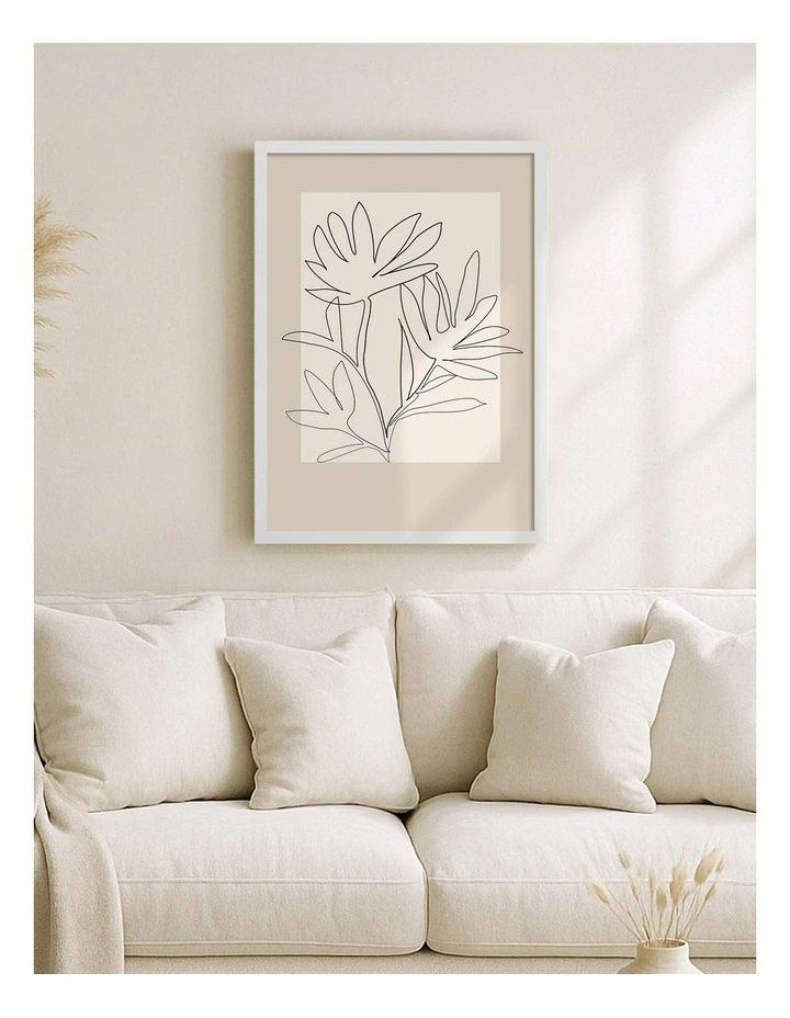 Floral Outline Art Print Frame in White image 2