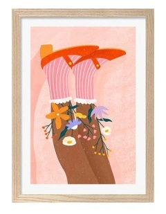 Floral Socks Art Print Frame in Natural