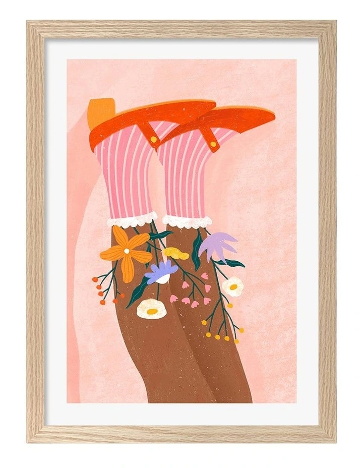 Floral Socks Art Print Frame in Natural image 1
